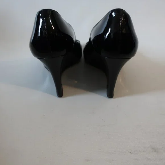 Women Jimmy Choo Baxen Black Patent Leather Peep Toe Wedge Pumps Heels 36 US/6